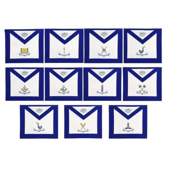 Masonic Blue Lodge Officers Apron Set of 11 Aprons