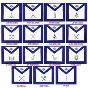 Masonic Blue Lodge Officers Aprons- Set of 15 Aprons