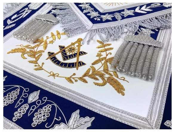 Masonic Grand Lodge Past Master Apron Gold & Silver Hand Embroidery Apron