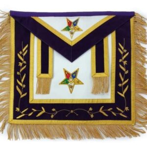 Hand Embroidered Masonic OES Patron Apron Golden Mylar Tassels