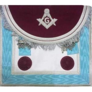 Scottish Master Mason Handmade Silver Embroidery Apron with Rosettes - Maroon and Blue
