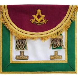 Scottish Rite Past Master Handmade Embroidery Apron with Levels - Maroon and Green