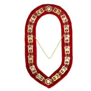 Shriner - Masonic Chain Collar - Gold Silver on Red + Free Case