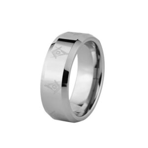 FREEMASON TUNGSTEN RING WITH BEVELED EDGE STEEL COLOR