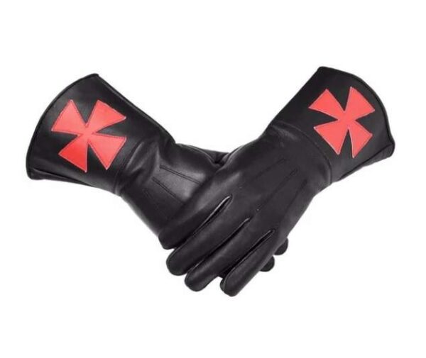 Knight Templar Black Gauntlets Red Cross Soft Leather Gloves