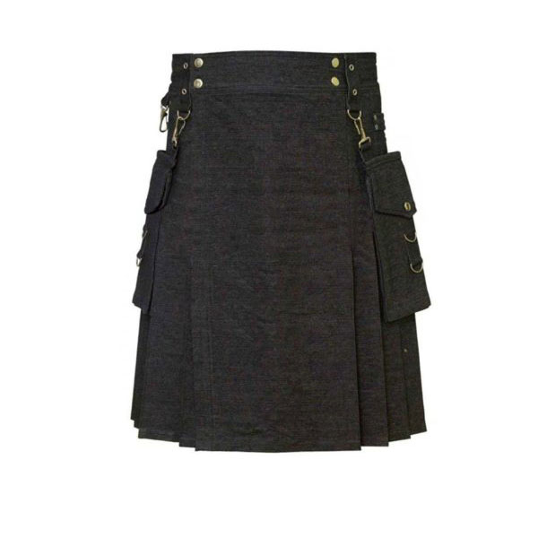 Black Denim kilt for men