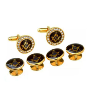 Gold Zirconia Masonic Tuxedo Cufflinks Collar Studs Set 6pcs