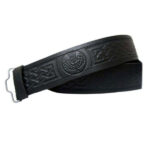 Black Leather Thistle Embossed Kilt Belt – Velcro Adjustable
