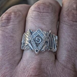 3D Square Compass G Stainless Steel Masonic Ring