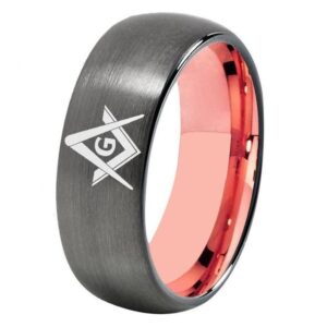 Tungsten Masonic Ring | Gunmetal With Rose Gold