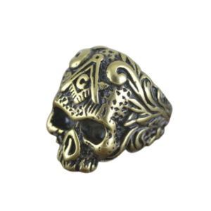 Men's Vintage Gold Plated Masonic Skull Ring Stainless Steel